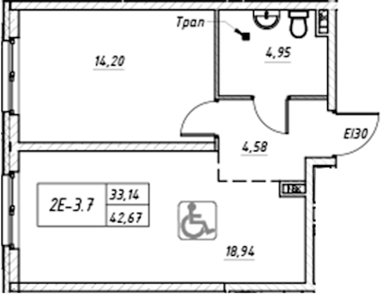 1-комнатная квартира 42.67 м², 2/17 эт., Комплекс апартаментов «Zoom на Неве»